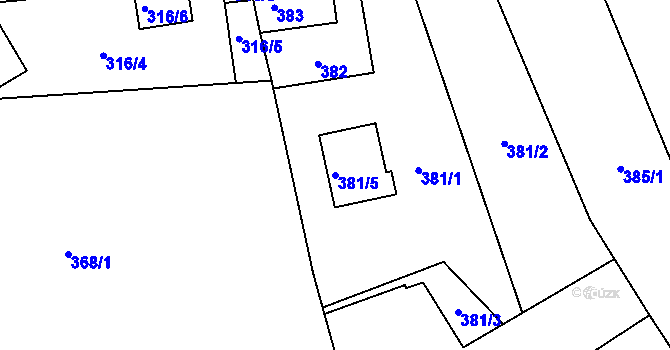 Parcela st. 381/5 v KÚ Jaroměř, Katastrální mapa