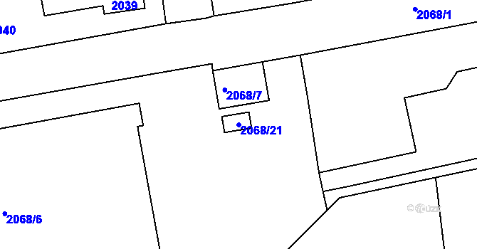 Parcela st. 2068/21 v KÚ Jaroměř, Katastrální mapa