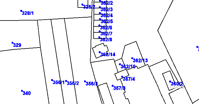 Parcela st. 362/14 v KÚ Jaroměř, Katastrální mapa