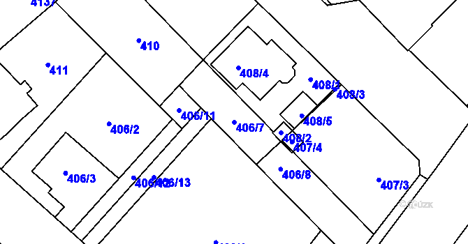Parcela st. 406/7 v KÚ Jaroměř, Katastrální mapa