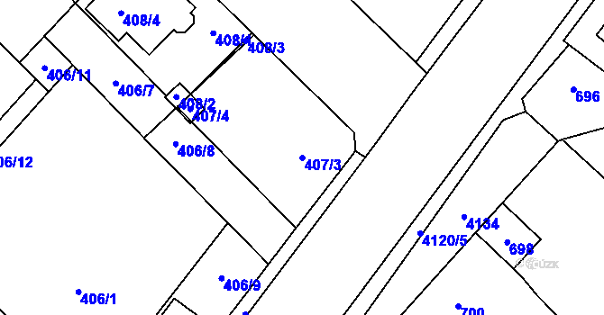 Parcela st. 407/3 v KÚ Jaroměř, Katastrální mapa