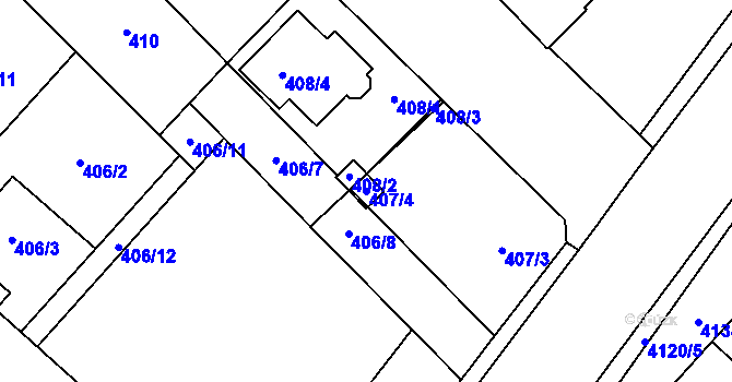 Parcela st. 407/4 v KÚ Jaroměř, Katastrální mapa