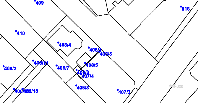Parcela st. 408/3 v KÚ Jaroměř, Katastrální mapa