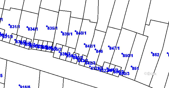 Parcela st. 842/1 v KÚ Jaroměř, Katastrální mapa