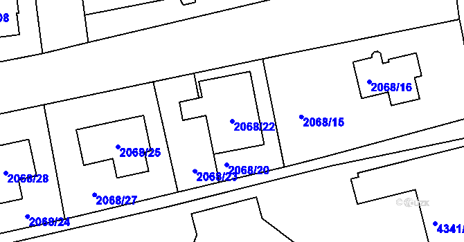 Parcela st. 2068/22 v KÚ Jaroměř, Katastrální mapa
