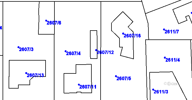 Parcela st. 2607/12 v KÚ Jaroměř, Katastrální mapa