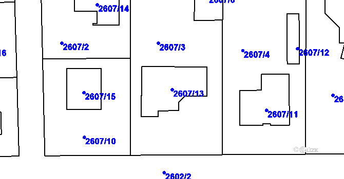 Parcela st. 2607/13 v KÚ Jaroměř, Katastrální mapa