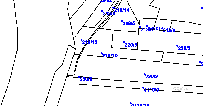 Parcela st. 218/10 v KÚ Jaroměř, Katastrální mapa