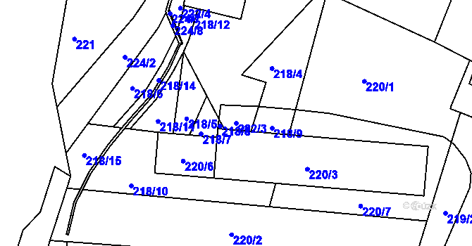 Parcela st. 222/3 v KÚ Jaroměř, Katastrální mapa
