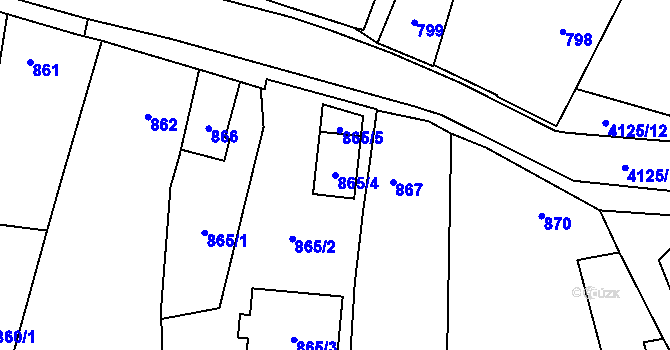 Parcela st. 865/4 v KÚ Jaroměř, Katastrální mapa