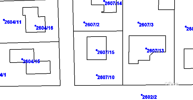 Parcela st. 2607/15 v KÚ Jaroměř, Katastrální mapa