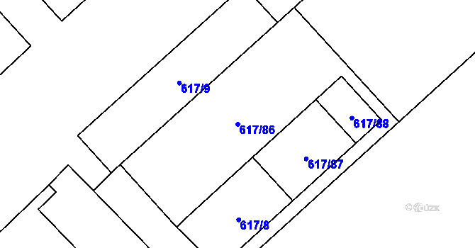 Parcela st. 617/86 v KÚ Jaroměř, Katastrální mapa
