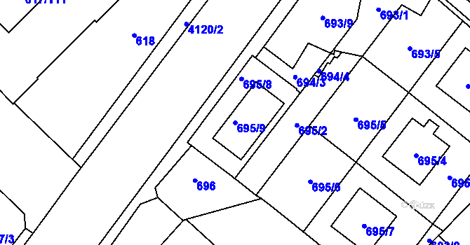 Parcela st. 695/9 v KÚ Jaroměř, Katastrální mapa