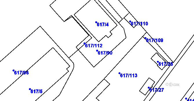 Parcela st. 617/90 v KÚ Jaroměř, Katastrální mapa
