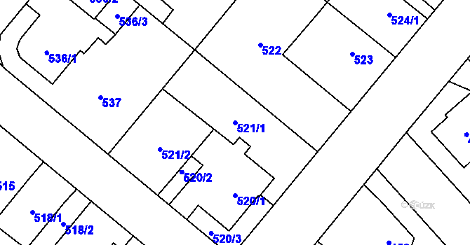Parcela st. 521/1 v KÚ Jaroměř, Katastrální mapa
