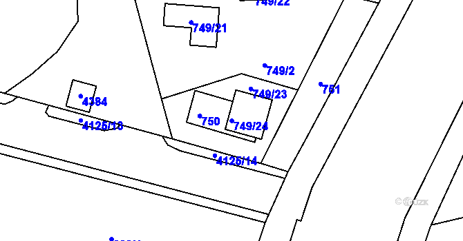 Parcela st. 749/24 v KÚ Jaroměř, Katastrální mapa