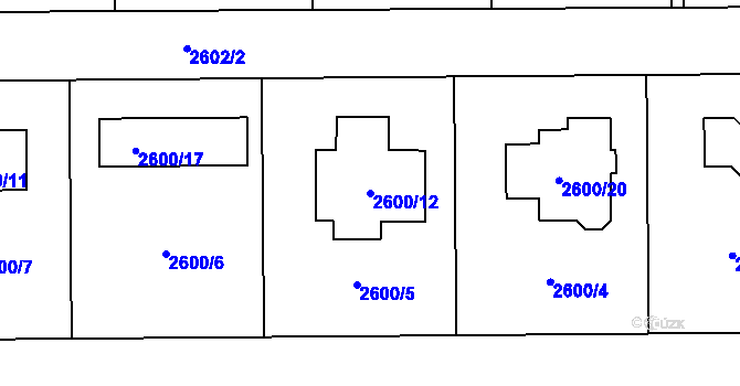 Parcela st. 2600/12 v KÚ Jaroměř, Katastrální mapa
