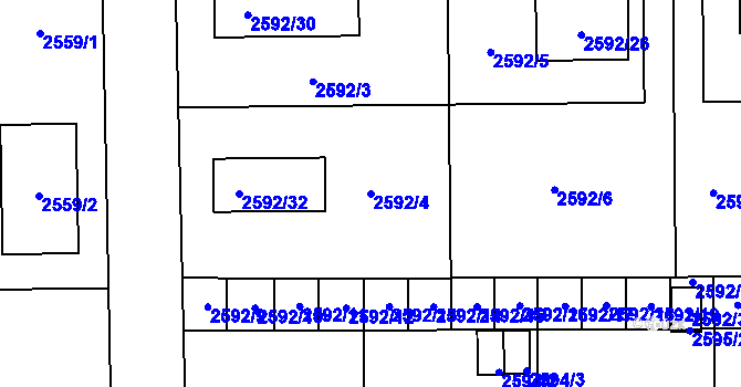 Parcela st. 2592/4 v KÚ Jaroměř, Katastrální mapa
