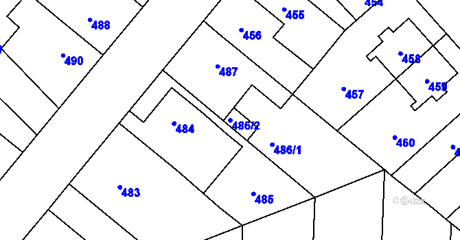 Parcela st. 486/2 v KÚ Jaroměř, Katastrální mapa