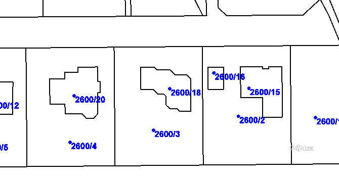 Parcela st. 2600/18 v KÚ Jaroměř, Katastrální mapa