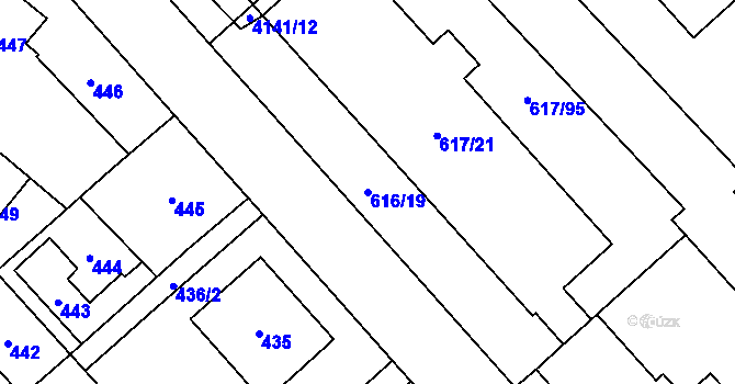 Parcela st. 616/19 v KÚ Jaroměř, Katastrální mapa