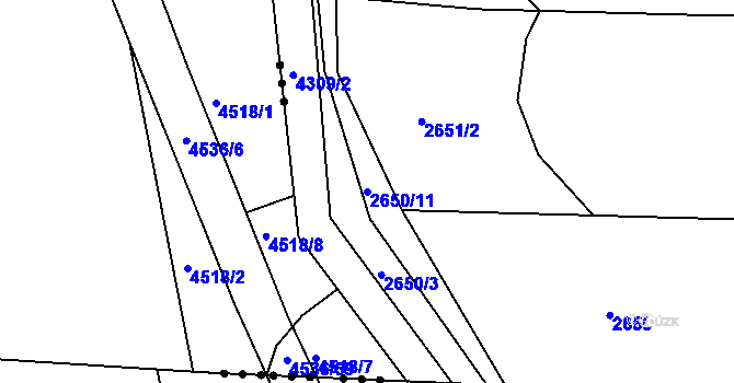 Parcela st. 2650/11 v KÚ Jaroměř, Katastrální mapa