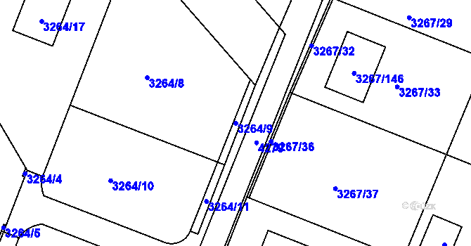 Parcela st. 3264/9 v KÚ Jaroměř, Katastrální mapa