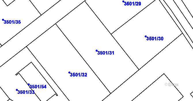 Parcela st. 3501/31 v KÚ Jaroměř, Katastrální mapa