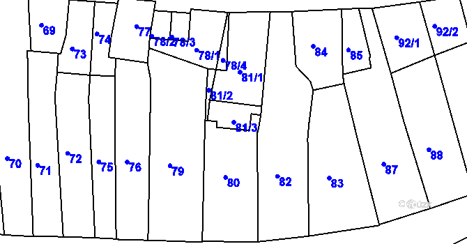 Parcela st. 81/3 v KÚ Jaroměř, Katastrální mapa