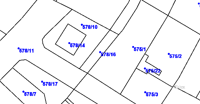 Parcela st. 578/16 v KÚ Jaroměř, Katastrální mapa