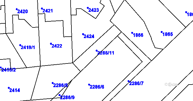 Parcela st. 2286/11 v KÚ Jaroměř, Katastrální mapa