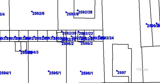 Parcela st. 2596/2 v KÚ Jaroměř, Katastrální mapa