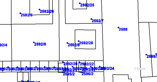 Parcela st. 2592/28 v KÚ Jaroměř, Katastrální mapa
