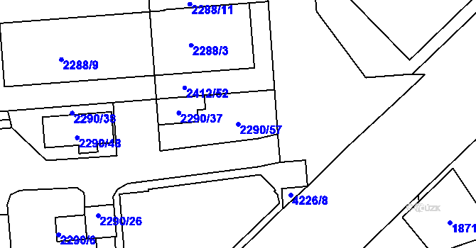 Parcela st. 2290/57 v KÚ Jaroměř, Katastrální mapa
