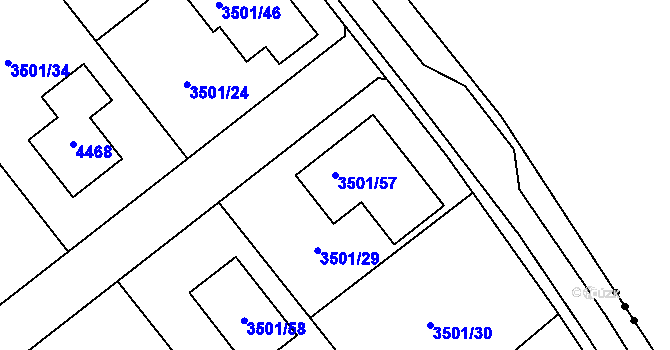 Parcela st. 3501/57 v KÚ Jaroměř, Katastrální mapa