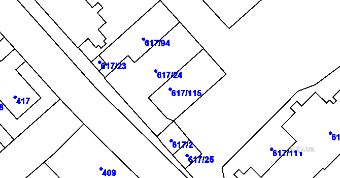Parcela st. 617/115 v KÚ Jaroměř, Katastrální mapa
