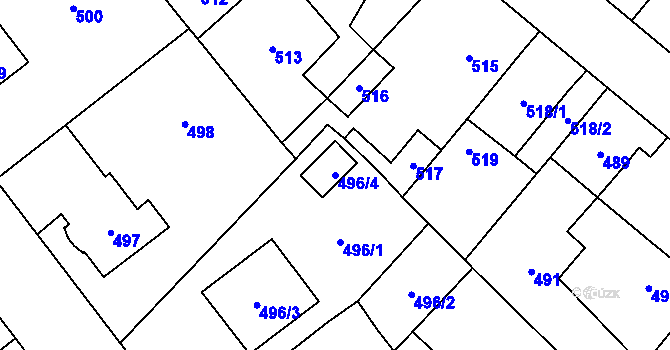 Parcela st. 496/4 v KÚ Jaroměř, Katastrální mapa