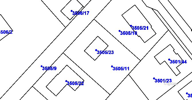 Parcela st. 3505/23 v KÚ Jaroměř, Katastrální mapa