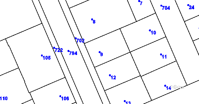 Parcela st. 9 v KÚ Josefov u Jaroměře, Katastrální mapa