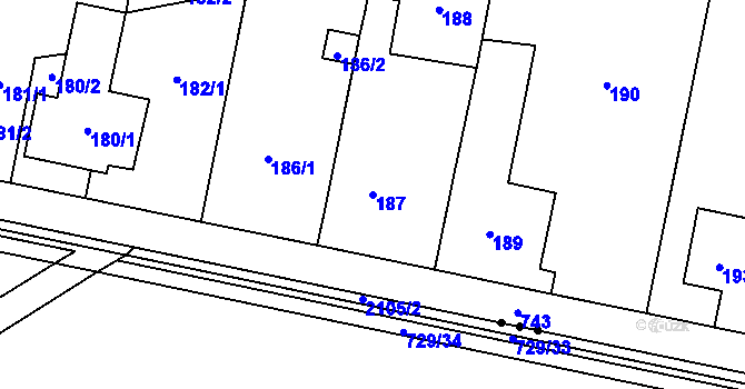 Parcela st. 187 v KÚ Josefov u Jaroměře, Katastrální mapa