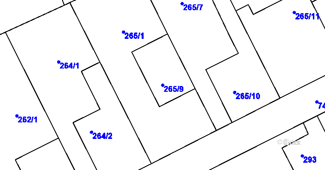 Parcela st. 265/9 v KÚ Josefov u Jaroměře, Katastrální mapa