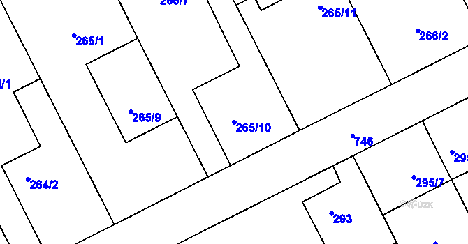 Parcela st. 265/10 v KÚ Josefov u Jaroměře, Katastrální mapa