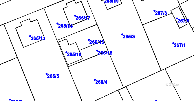 Parcela st. 265/16 v KÚ Josefov u Jaroměře, Katastrální mapa