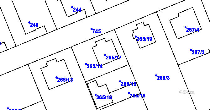 Parcela st. 265/17 v KÚ Josefov u Jaroměře, Katastrální mapa
