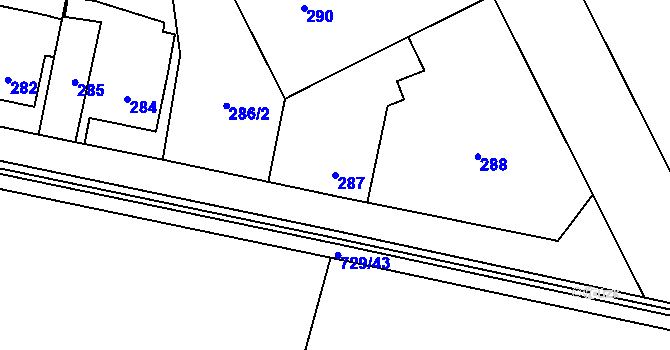Parcela st. 287 v KÚ Josefov u Jaroměře, Katastrální mapa