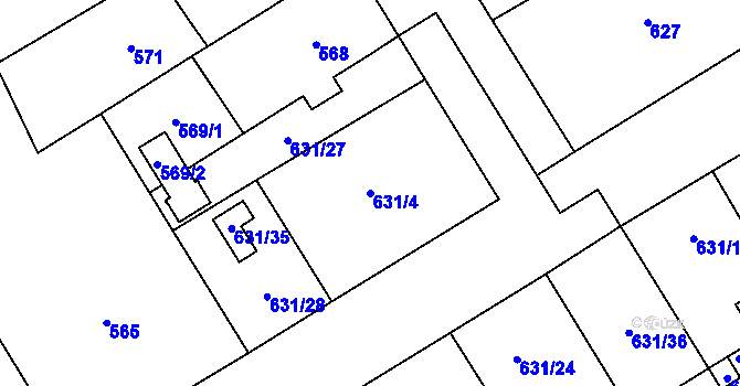 Parcela st. 631/4 v KÚ Josefov u Jaroměře, Katastrální mapa