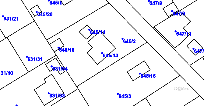 Parcela st. 645/13 v KÚ Josefov u Jaroměře, Katastrální mapa