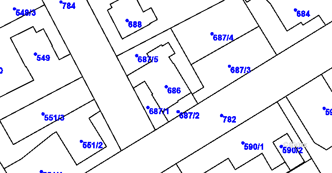 Parcela st. 686 v KÚ Josefov u Jaroměře, Katastrální mapa