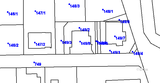 Parcela st. 149/9 v KÚ Josefov u Jaroměře, Katastrální mapa