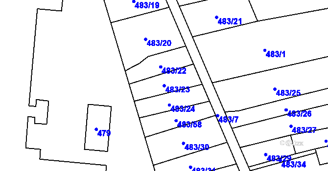 Parcela st. 483/23 v KÚ Josefov u Jaroměře, Katastrální mapa